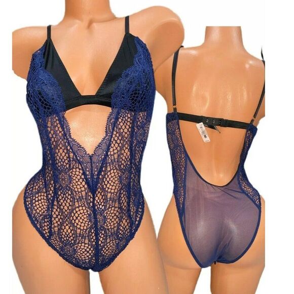 VS Teddy Size SP Navy Blue Lace & Mesh NWOT - Picture 1 of 16